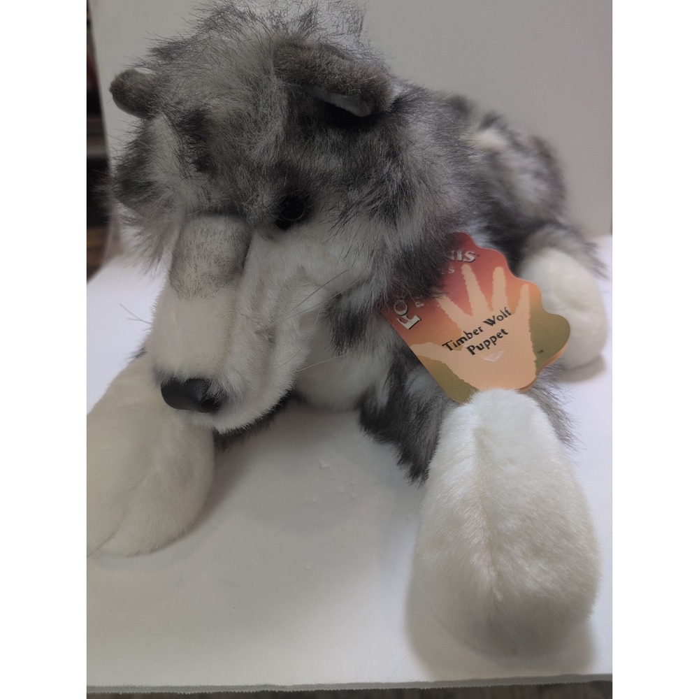 Folkmanis Timber Wolf Hand Puppet Full Body Moveable Mouth With Orig. Paper tag